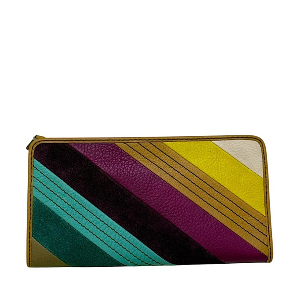 FOSSIL MULTI-COLOR SUEDE ZIPPERED LONG WALLET - Picture 1 of 16